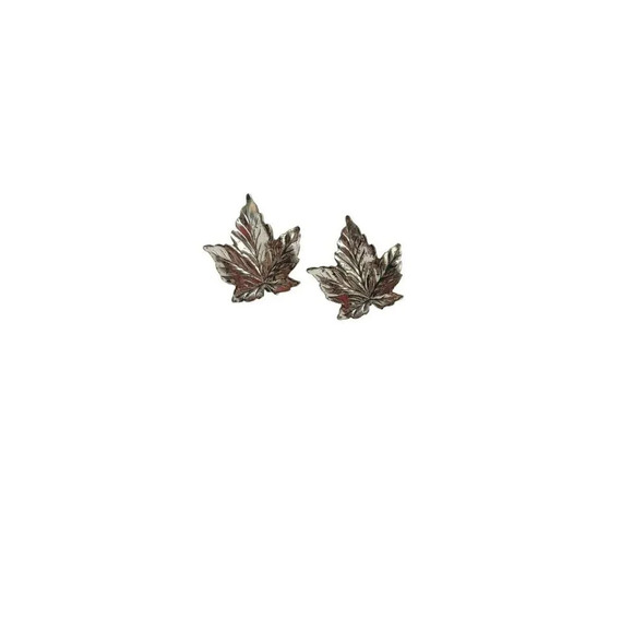 Sterling Silver Leaf Screw Back Vintage Earrings .75" In Size - Picture 1 of 4